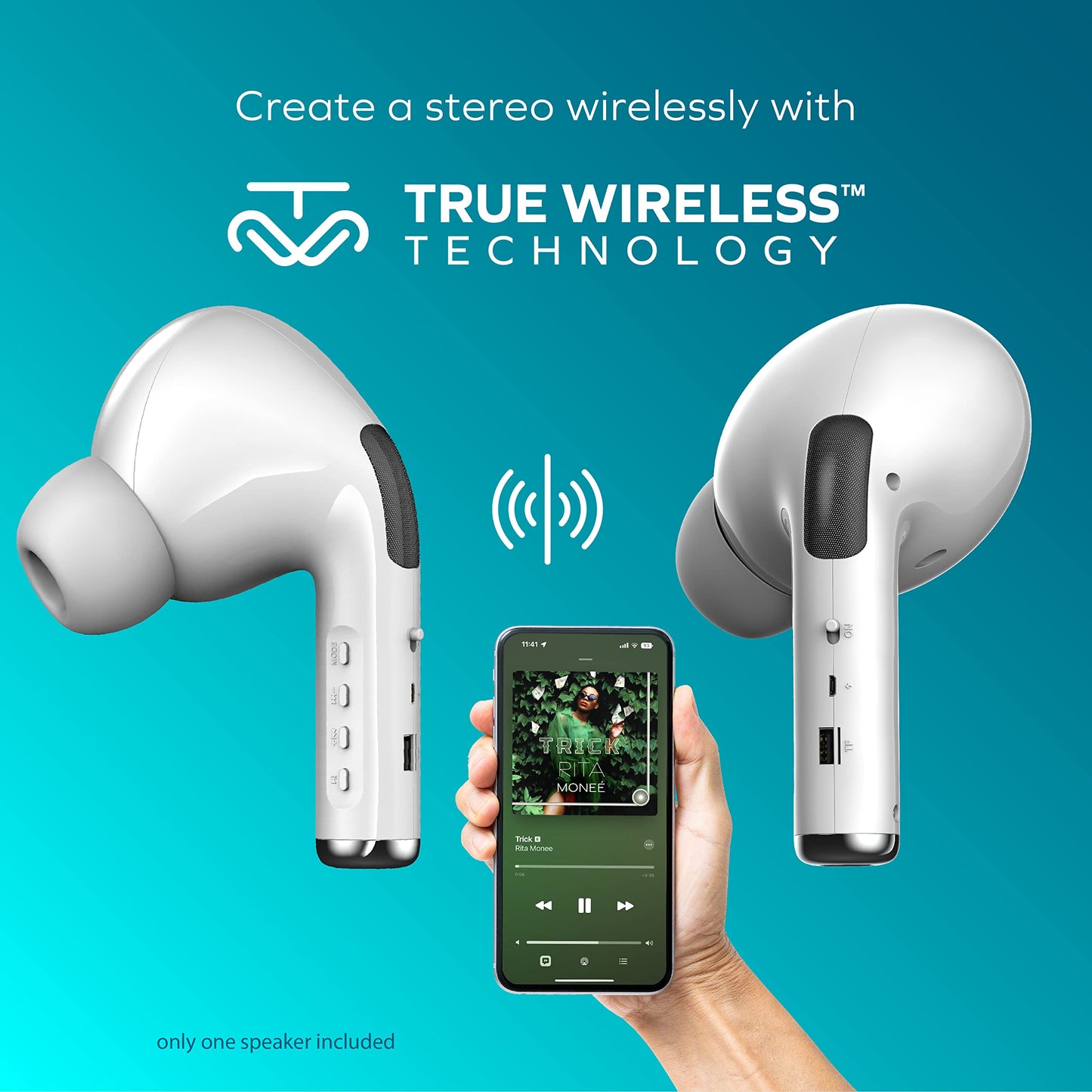 Coby Portable Bluetooth Speaker, Earbud-Shaped Wireless Speaker with Deep Bass, FM Radio, Built-in Mic, TF Card & AUX Support, Rechargeable Battery