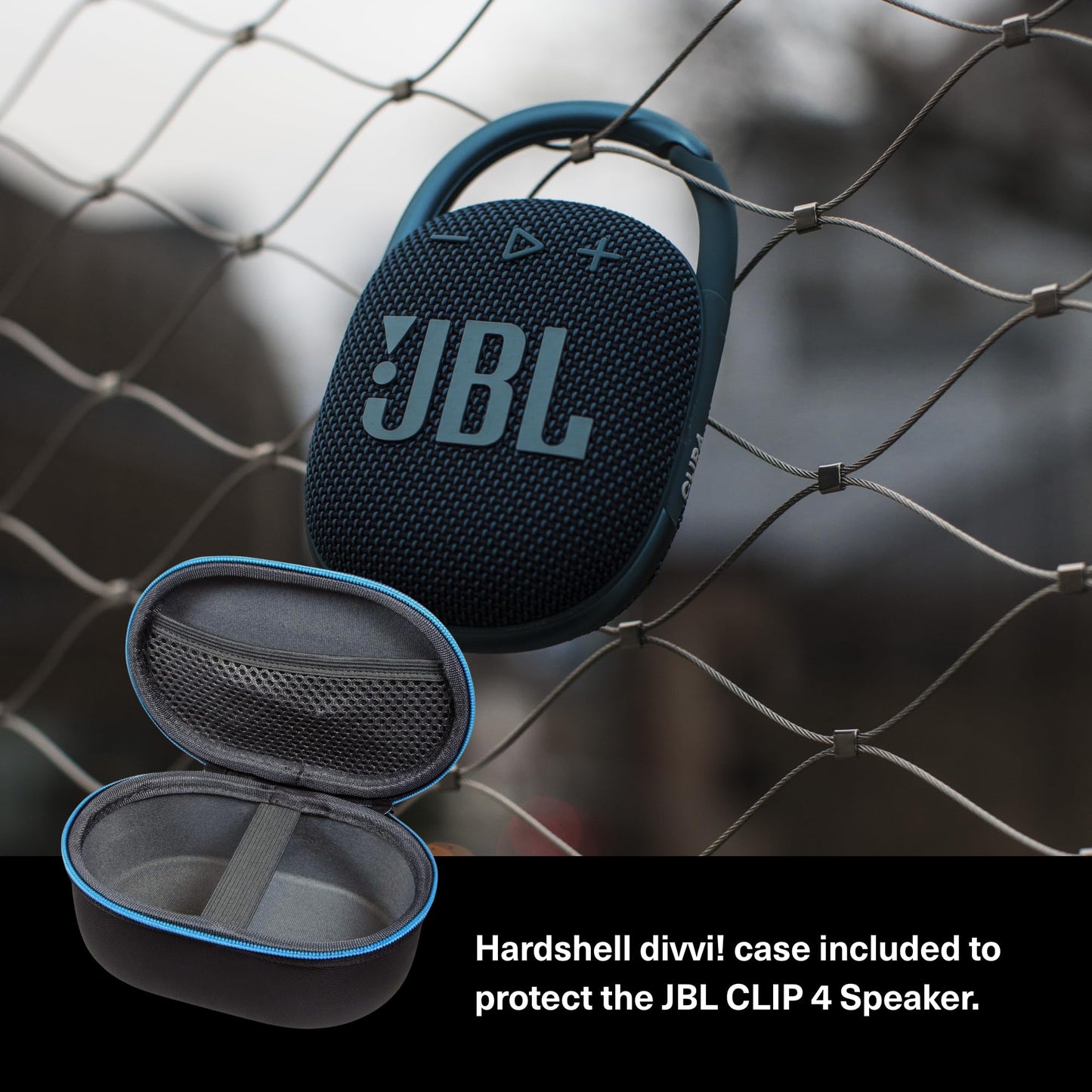 JBL Clip 4 Portable Bluetooth Speaker (Black) + Bundle with divvi! Protective Hardshell Case (Black)