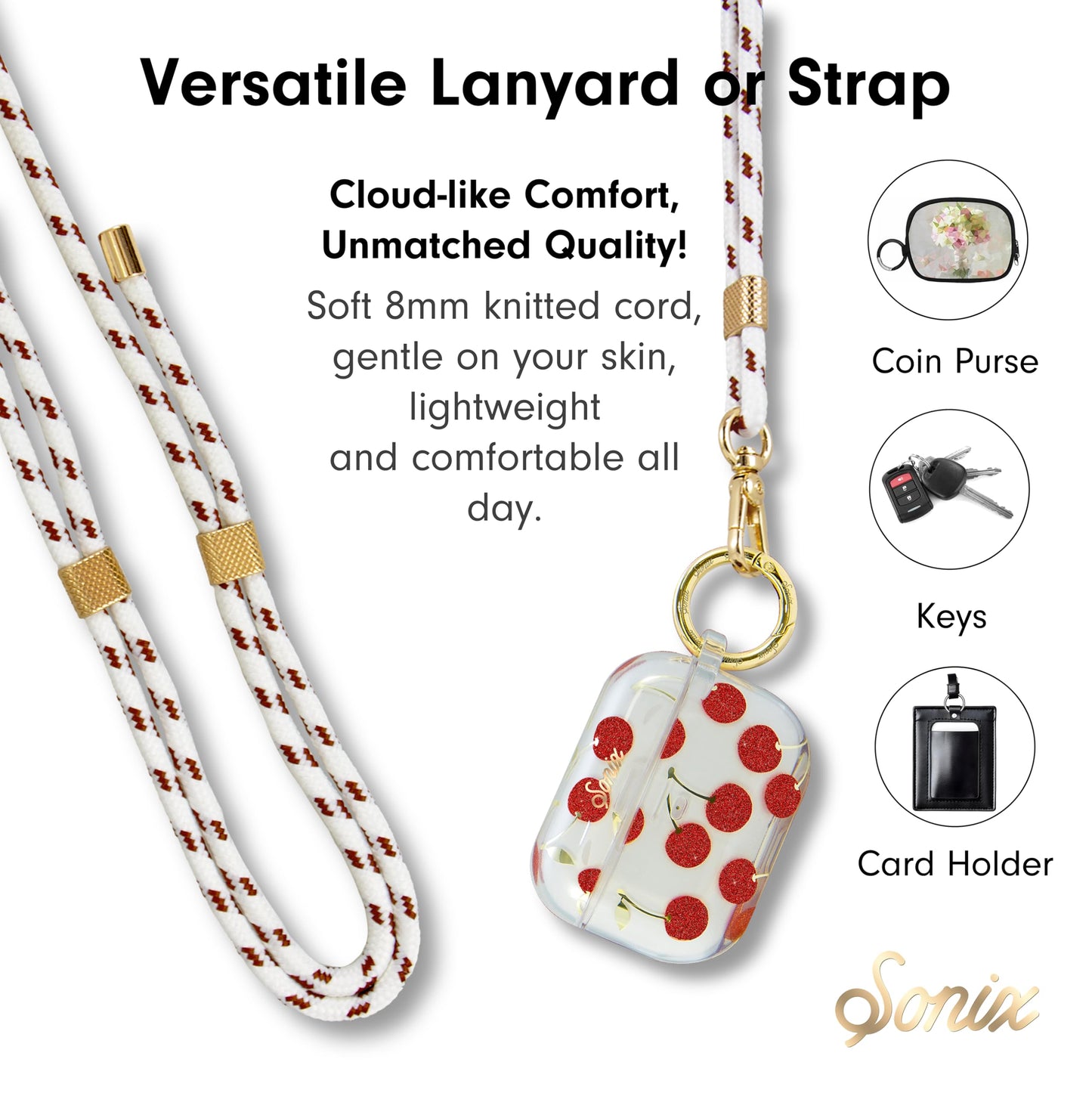 Sonix | Crossbody Phone Strap with Plush Animal Charm | Adjustable, Universal Cell Phone Rope Strap Lanyard | White Cord | Chocolate Dog