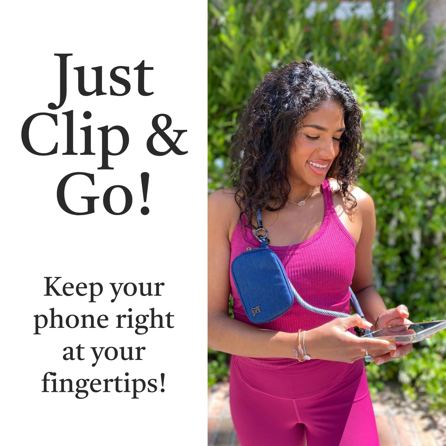 Save the Girls Active Single Rope Clip and Go Phone Strap (Navy) - Cell Phone Lanyard for Life on The Move - Crossbody Phone Strap Chain with Zipper