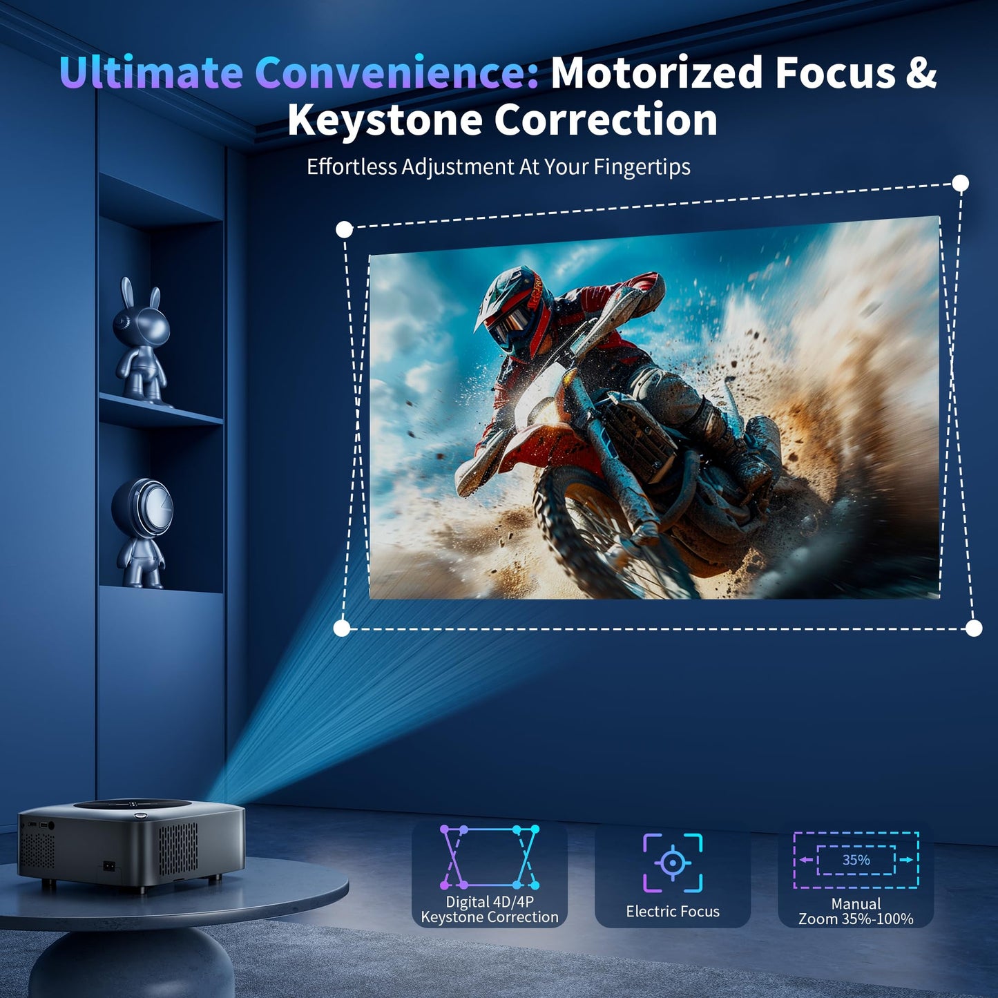 [Upgraded] Outdoor Projector 4K Smart Projector Google TV Proyector with 5G WiFi/Bluetooth/AI Electric Focus, ZOOM, Max 300” Screen, HDMI/USB/TV