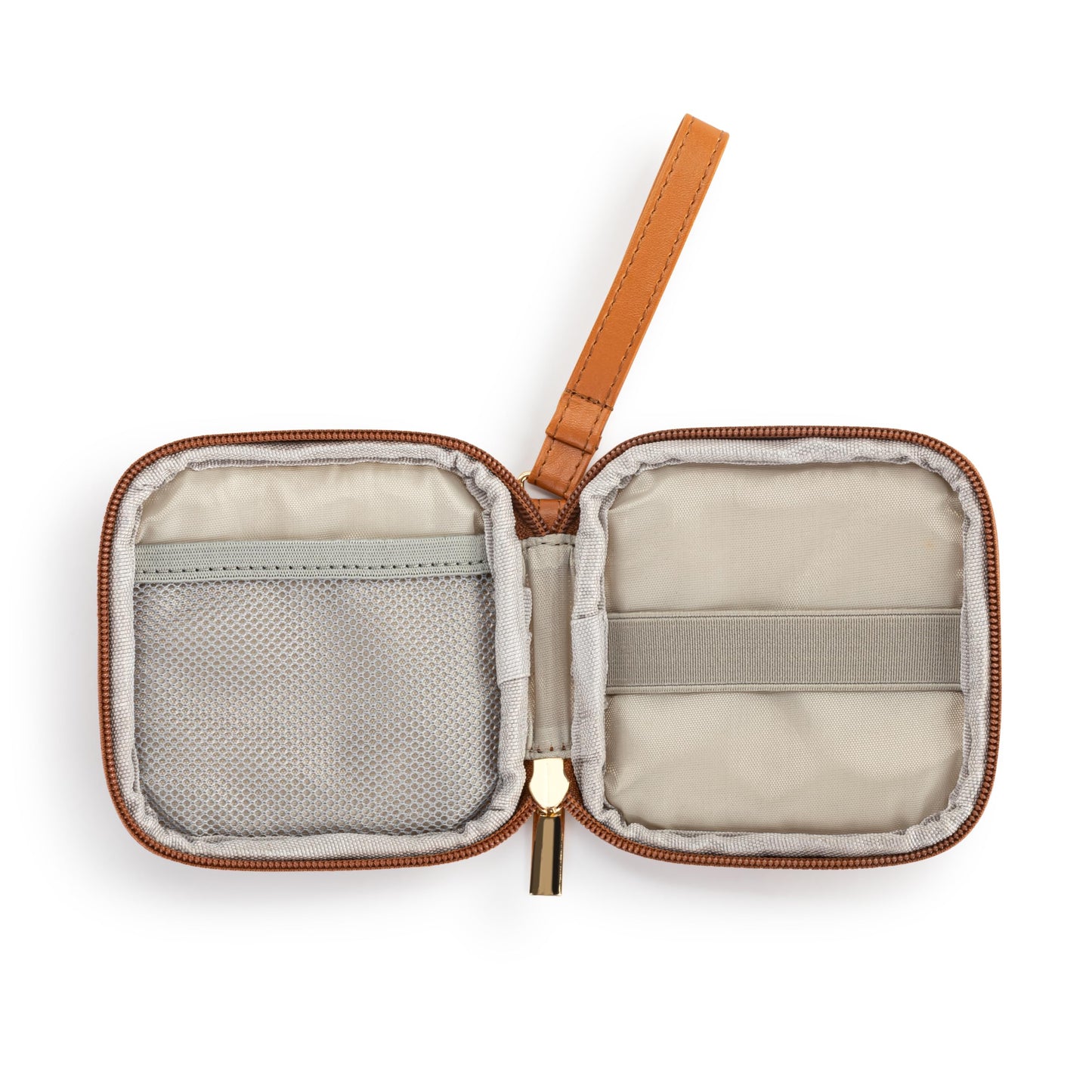 DEMDACO Electronic Accessories Tech Pouch Carry Case Travel Organizer for Cables Chargers and Headphones 4 x 4 Inch Saddle Brown