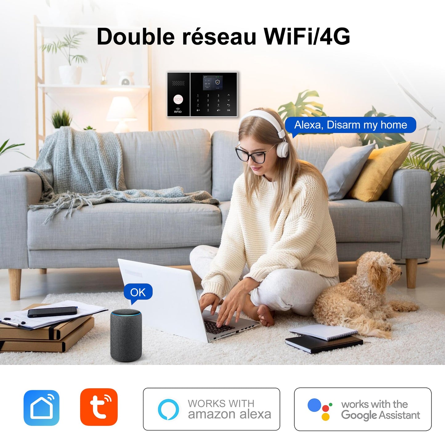 XUK Home Security System, Smart Home Alarm System with Door & PIR Motion Sensor, Compatible with Alexa/Google Home, Easy Installation Home Security