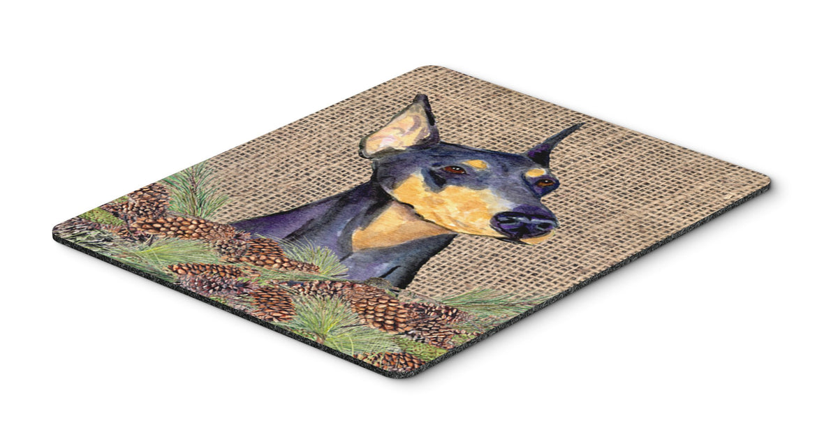 Caroline's Treasures SS4085MP Doberman on Faux Burlap with Pine Cones Mouse Pad, Hot Pad or Trivet for Home Office Gaming Working Computers Laptop