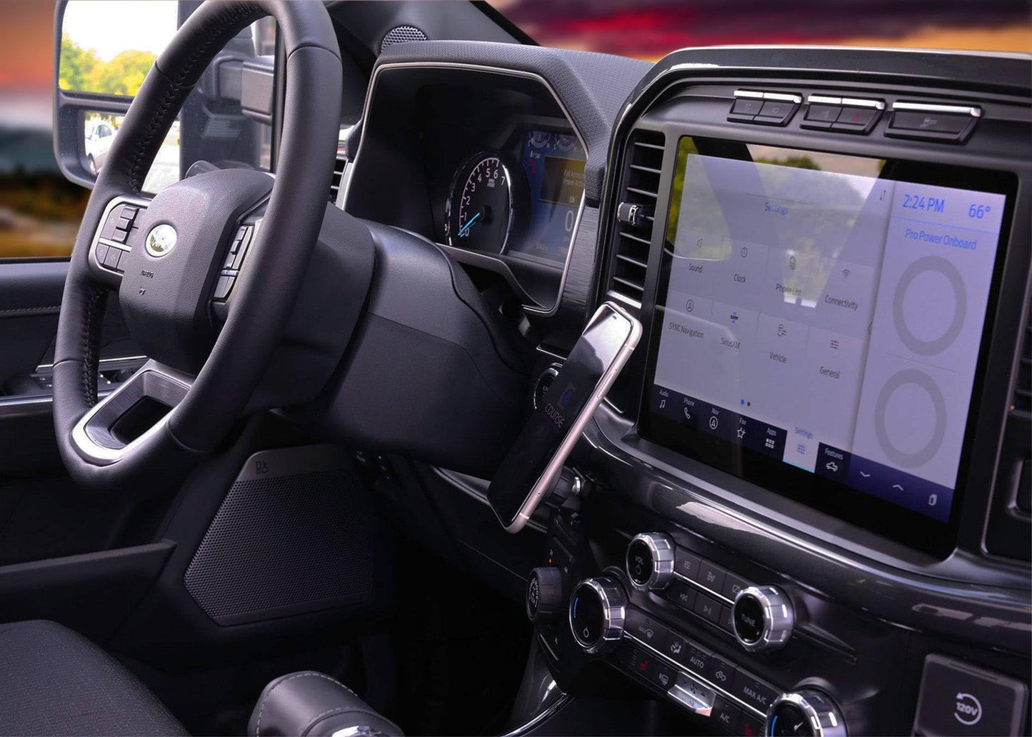 Course Motorsports Direct Fit Phone Mount: Ford F-150 (2021+, Lighting XLT, 2024 Raptor) Right- Magsafe Head - Charging