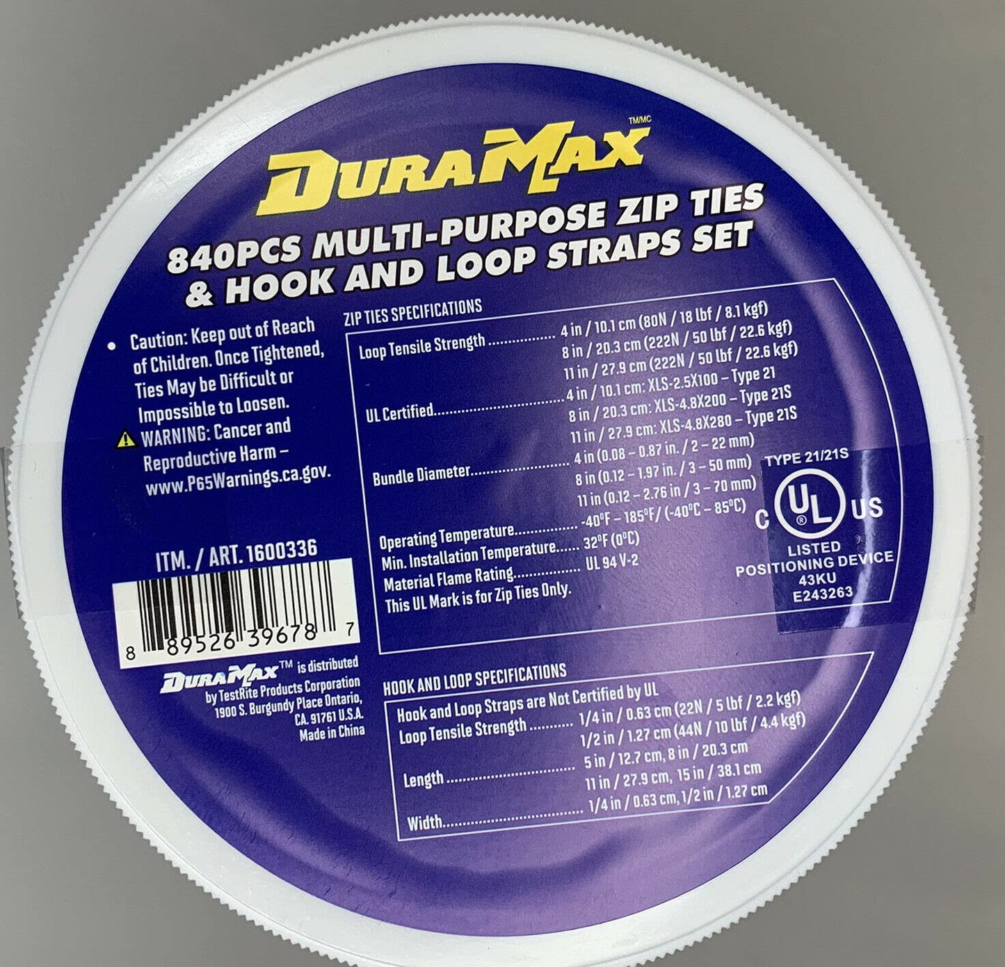 Duramax Multi-Purpose Zip Ties & Hook and Loop Straps Set, 840 Pieces