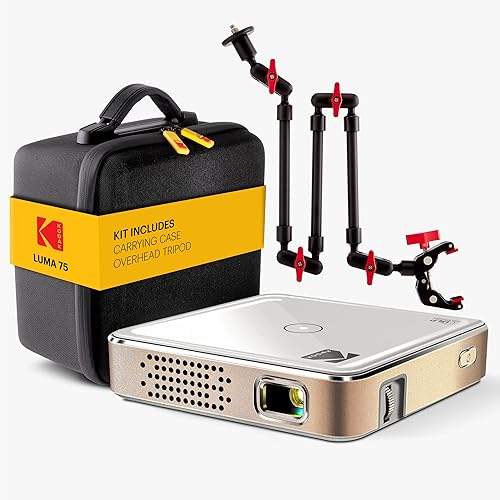 Kodak Luma 75 Pocket Projector Kit with Overhead Tripod, Built-In Battery, Photo, Video, HDMI, USB, MicroSD & EVA Case - for Art & Crafts, Cookie