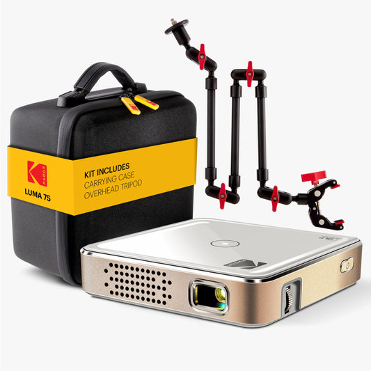 Kodak Luma 75 Pocket Projector Kit with Overhead Tripod, Built-In Battery, Photo, Video, HDMI, USB, MicroSD & EVA Case - for Art & Crafts, Cookie