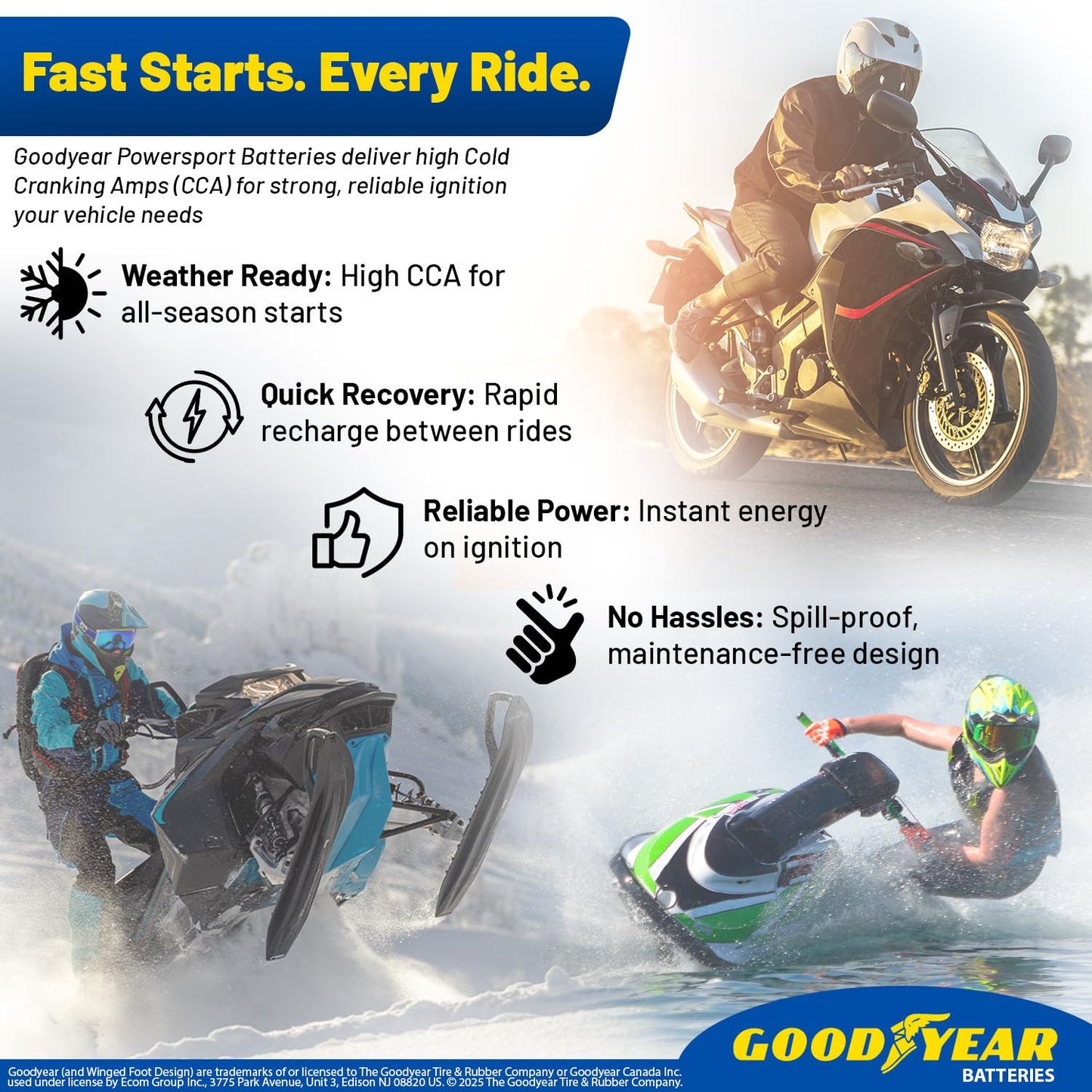 Goodyear GYTZ7S - 12 Volt 7 AH, 130 CCA, Rechargeable High-Performance, Maintenance Free, SLA - AGM Battery for Motorcycle, ATV, UTV, Scooter…