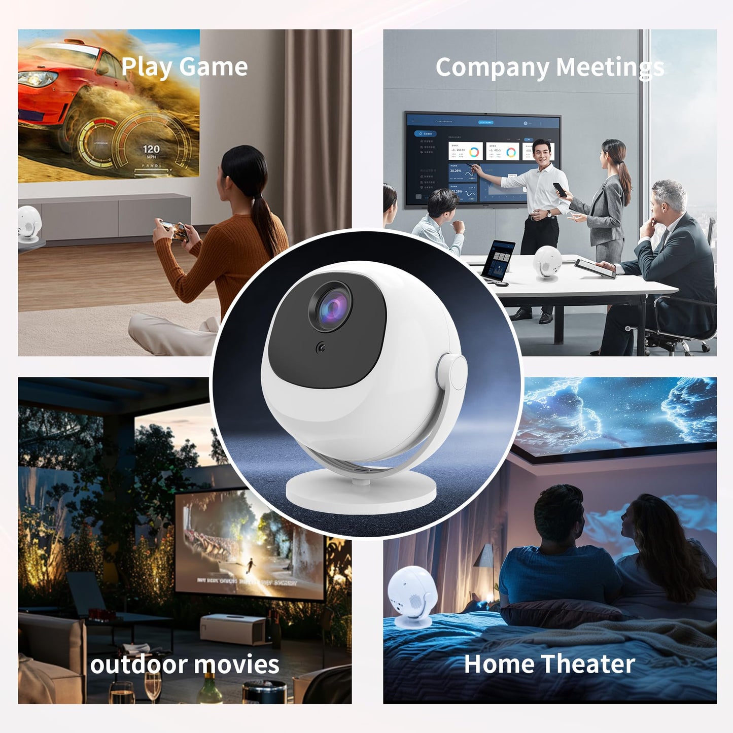 Buruifon Mini Native 1080P Projector, 4K Support with WiFi6 and BT 5.2, Built-in Apps Full HD Outdoor Projector, Auto Keystone compatible with Cell