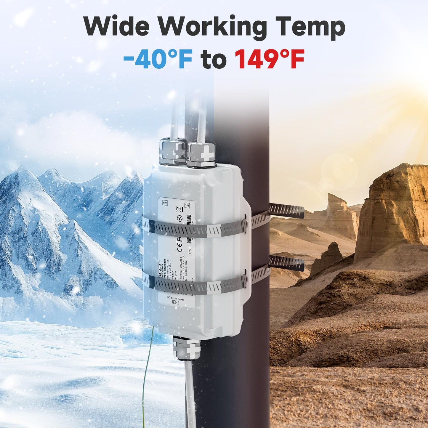 PROCET Gigabit PoE Injector 30W Outdoor IEEE802.3AT, 6KV Surge Protection, Aluminum Alloy IP67 Waterproof, Wide Temp -40? to 149? for Unifi E7, Sisco