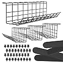 Under Desk Cable Tray, Cord Organizer for Wire, Cord Management, Under Desk, Wire Holders - Black Tray - Set of 4X 17