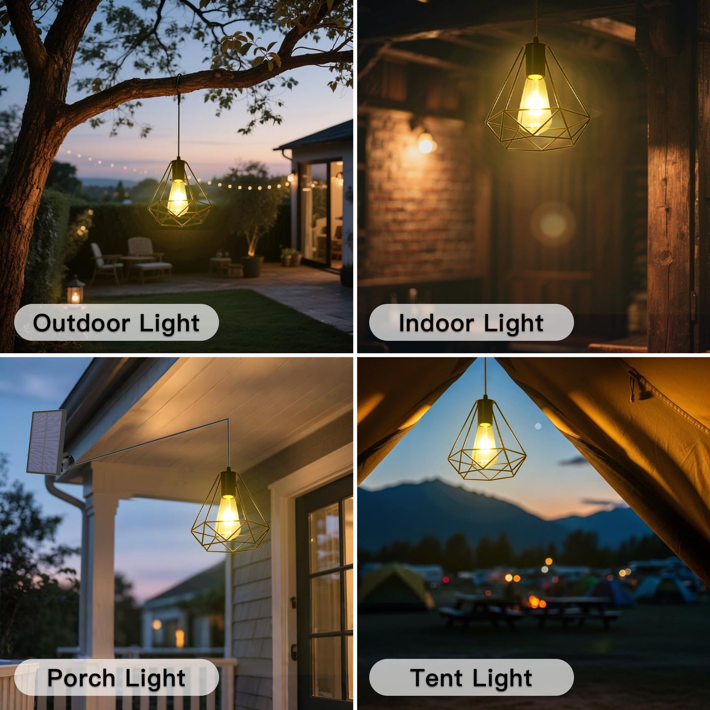 YUMAMEI Solar Pendant Lights, Solar Powered Shed Light with Pull Cord and Remote for Outdoor Indoor, Solar Chandelier, Gazebo Lights with Adjustable