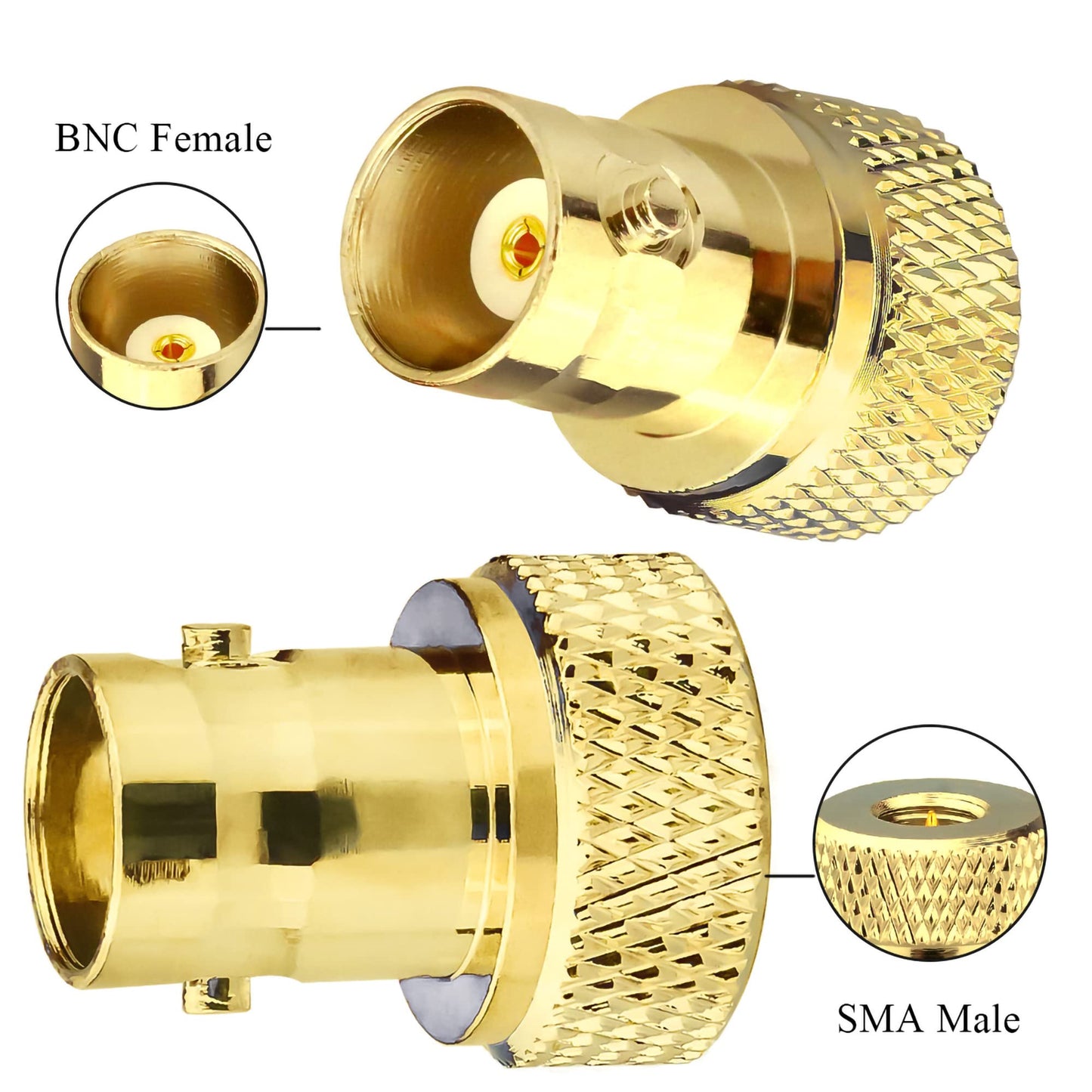 TUOLNK 2PCS SMA to BNC Coax Connector, SMA Male to BNC Female RF Coax Adapter, Low Loss Gold Plated Coaxial Connector for Two Way Radio, Walkie Talkie