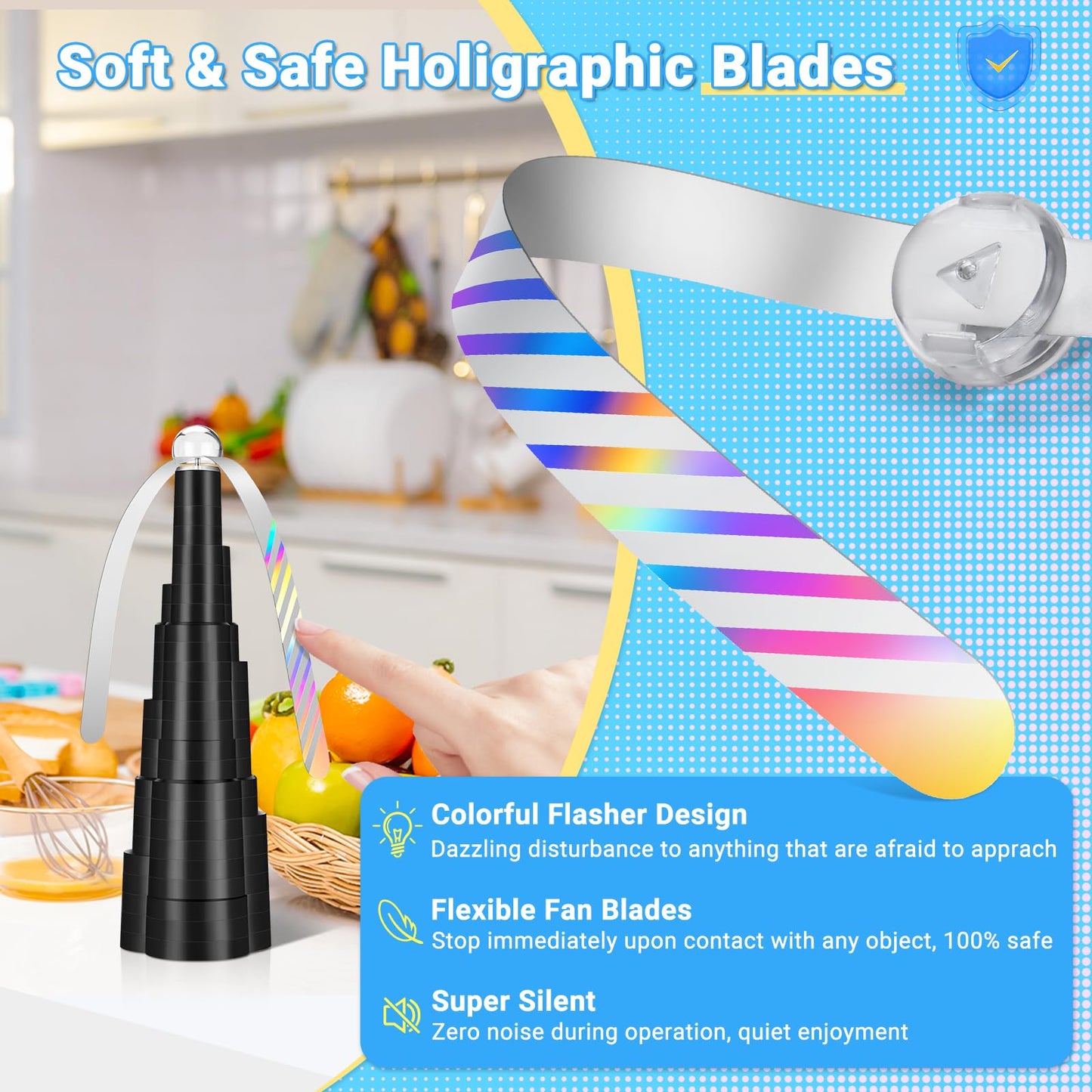QNIZNOE 4Pack Rechargeable Fly Fans for Tables with LED Light, Fly Fan for Outdoor Dining, Parties, and Picnics, Safe, Compact, and Foldable