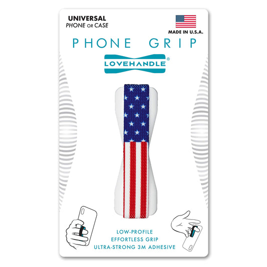 LoveHandle Universal Phone Grip for Most Smartphones, Mini Tablets and Cases, USA Flag Colored Elastic Strap with White Base, LH-01USAFlagWhite