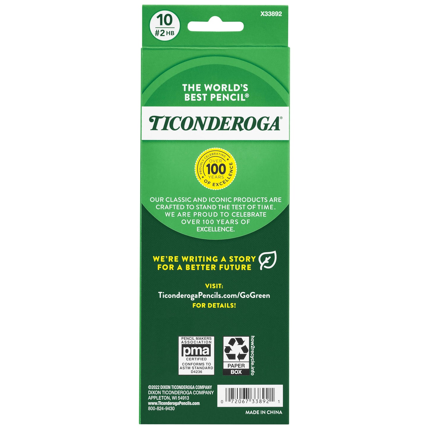 Ticonderoga Wood-Cased Pencils, Pre-Sharpened, 2 HB Soft, Yellow, 10 Count