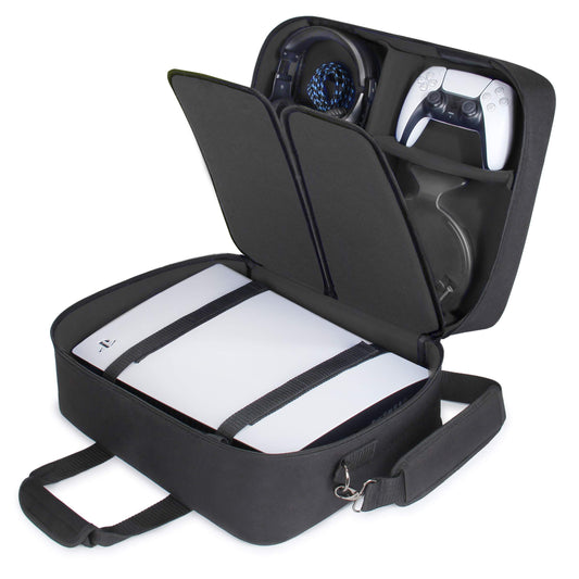 USA Gear PS5 Carrying Case - Travel Bag Compatible with PlayStation 5, PS5 Slim with Adjustable Interior - Shoulder Travel Case for Dualsense