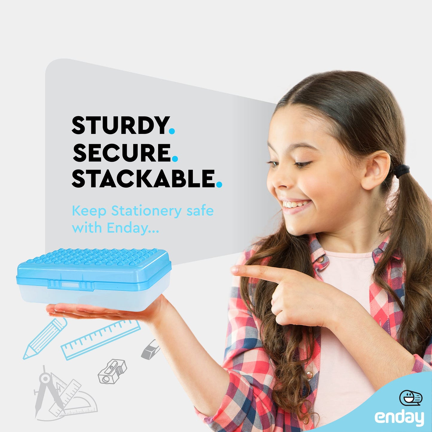 Enday Pencil Box Blue, Plastic Small Dots Pencil Case, School Storage Utility Supplies Box Organizer with Snap Closure for Kids and Adults Also