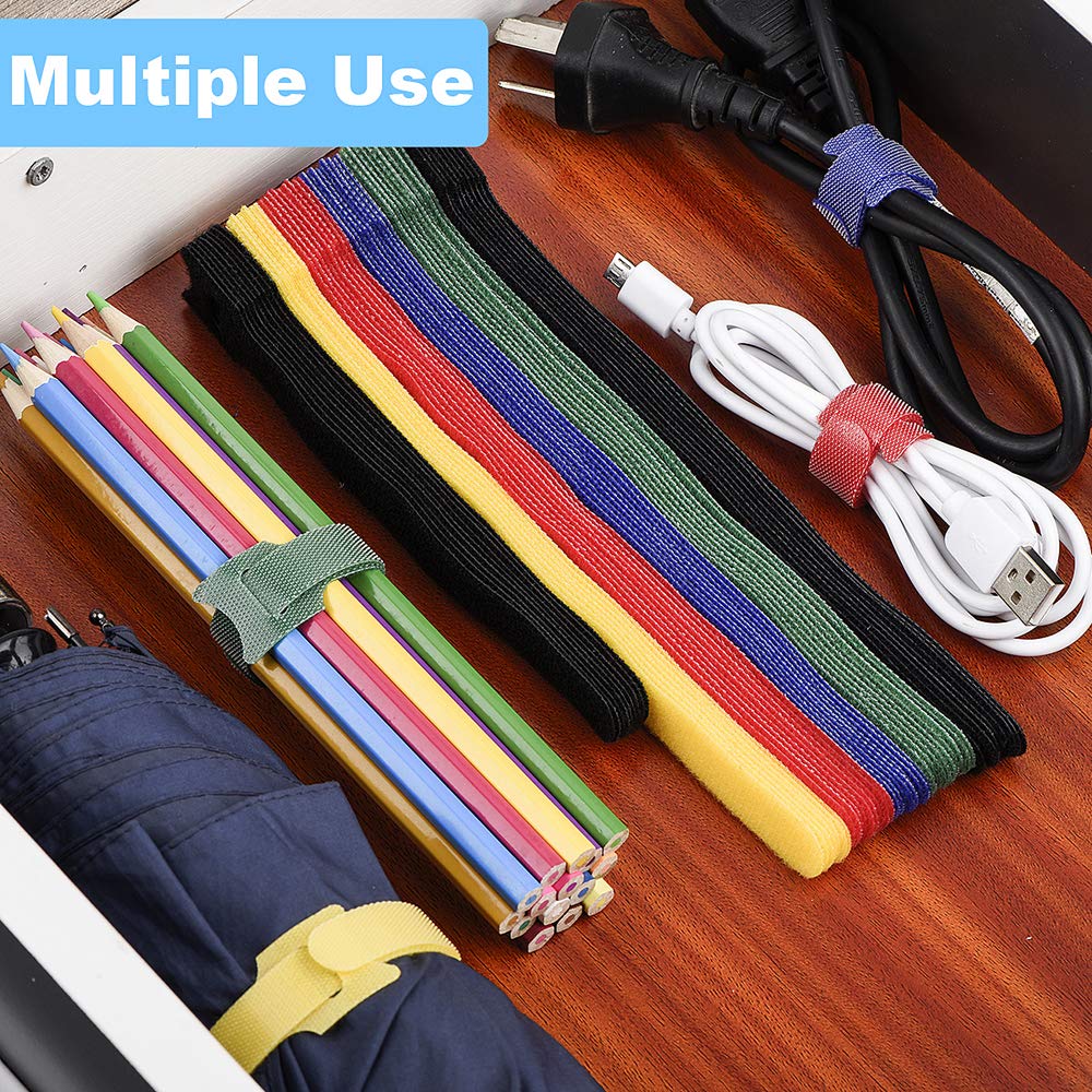 60PCS Reusable Cable Ties, Newlan 2 Size Adjustable Cable Straps 50PCS 8 Inches 10PCS 6 Inches, Cable Organizer, Cord Wrap and Hook Loop Cords