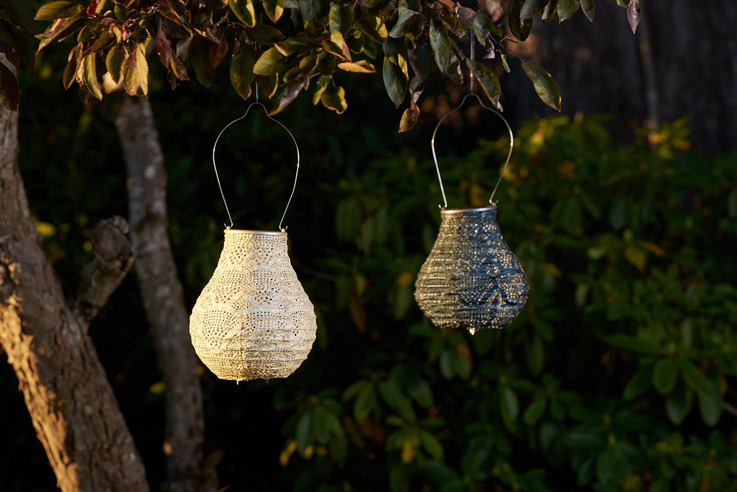 Allsop Soji Stella Bulb Solar Lantern, 8" LED Outdoor Light, Handmade with Weather-Resistant UV Treated Fabric, Stainless Steel Hardware, Auto Sensor