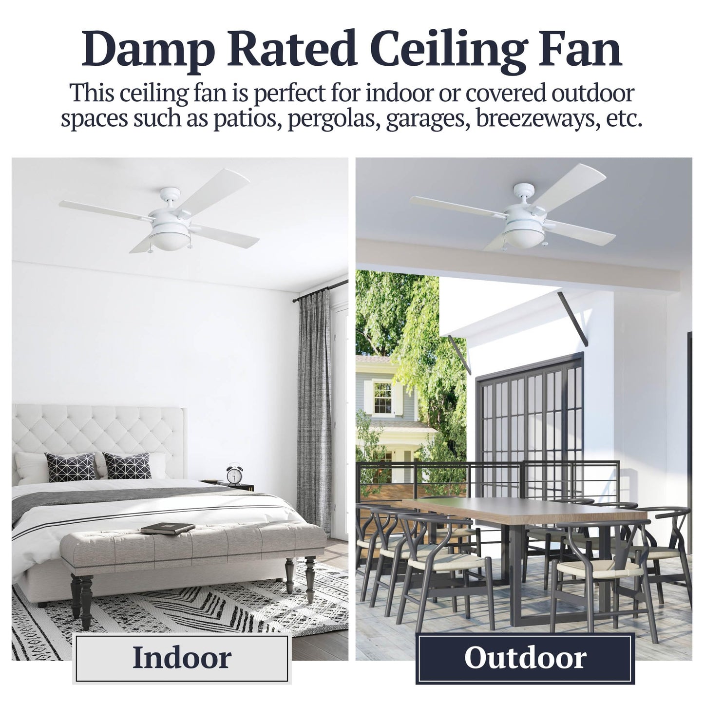 Prominence Home Auletta, 52 Inch Contemporary Indoor Outdoor Ceiling Fan with Light, Pull Chain, Dual Mounting Options, Dual Finish Blades, Reversible