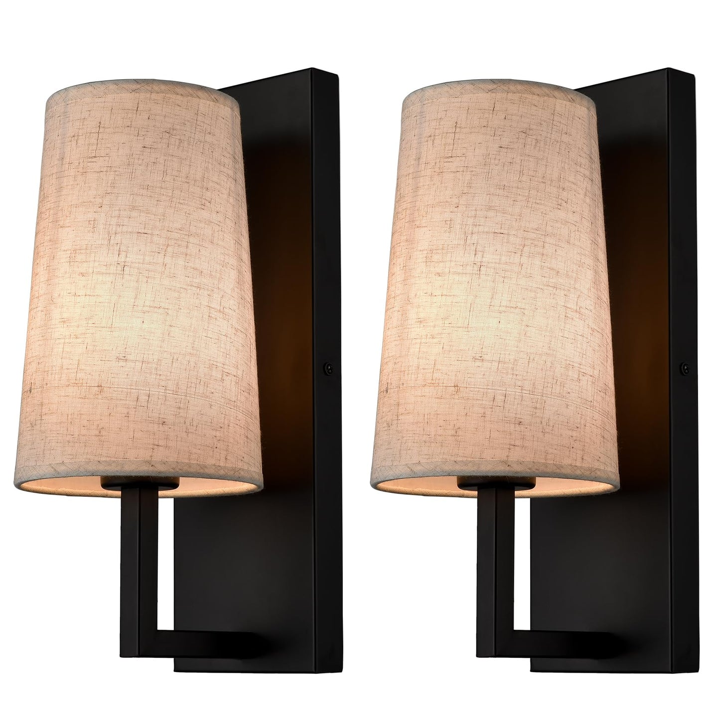 TEENYO Farmhouse Black Wall Sconces Set of Two Modern 1-Light Hardwired Matte Black Wall Lamp with Fabric Shade Sconces Wall Lighting for Bedroom