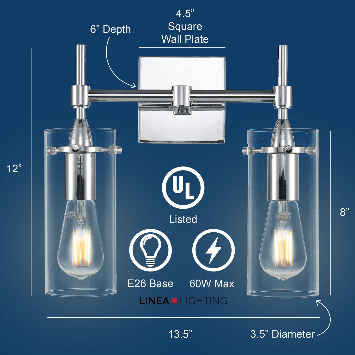 Linea di Liara Effimero Modern Farmhouse Bathroom Vanity Lights Fixtures 2 Lights Over Mirror Chrome Vanity Lights for Bathroom Light Fixtures