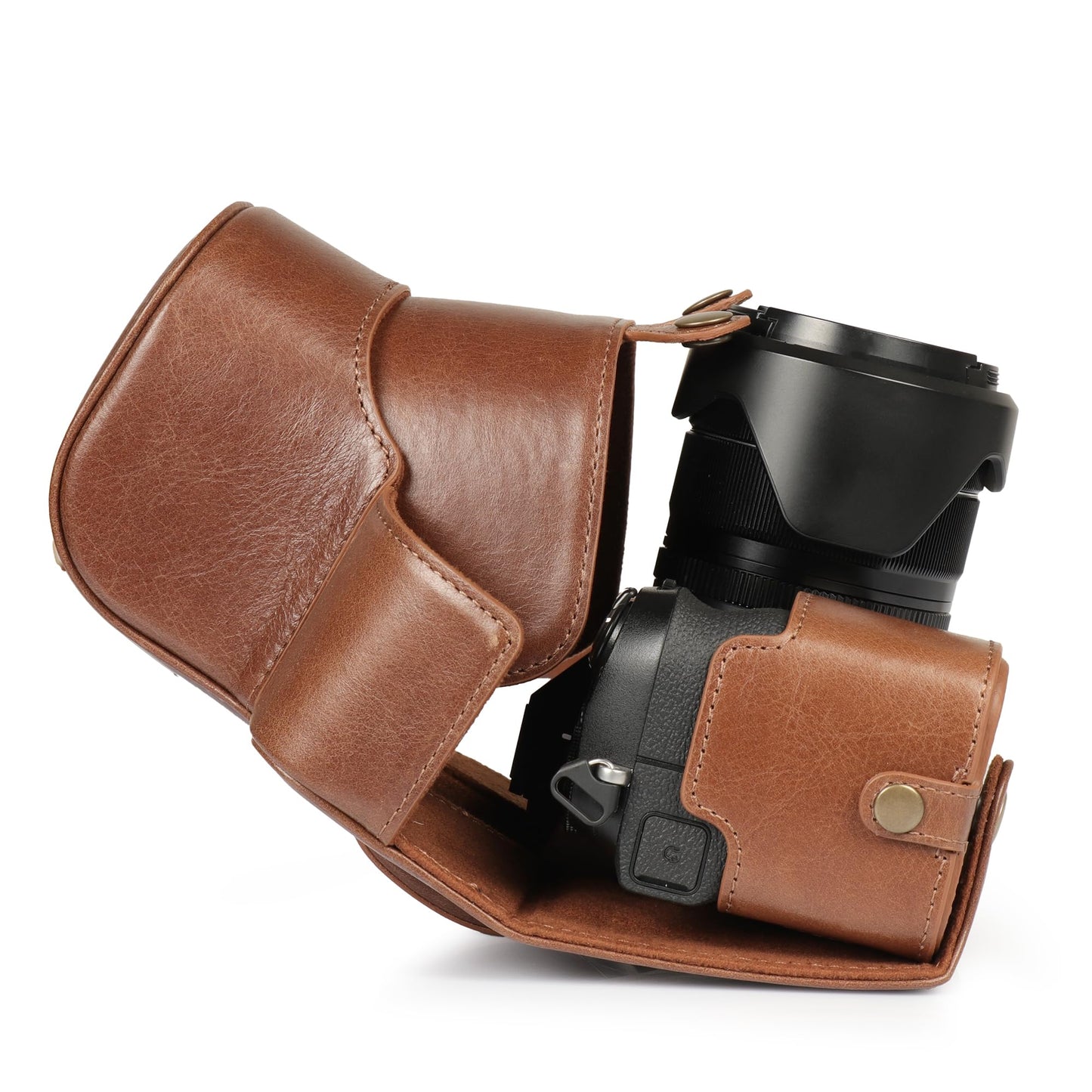 MegaGear Genuine Leather Camera Case for Fujifilm X-S20 (18-55mm) - Stylish and Protective Digital Photography Bag - Brown