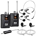 Pyle Dual UHF Microphone System - Portable Professional Cordless Microphone Set Wireless Mic Kit w/Headset / Lavalier Mic, Beltpack Transmitter