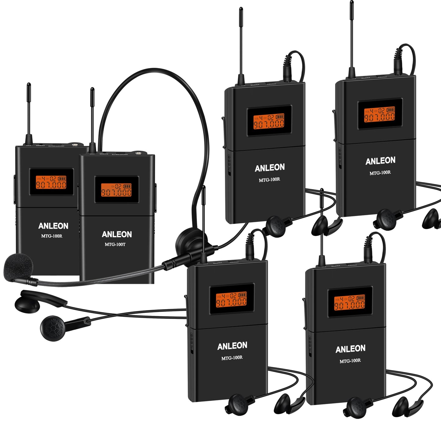Anleon MTG100 902mhz-927mhz Tour Guide Wireless System Church System translation equipment simultaneous interpretation equipment (1 Transmitter and 5…