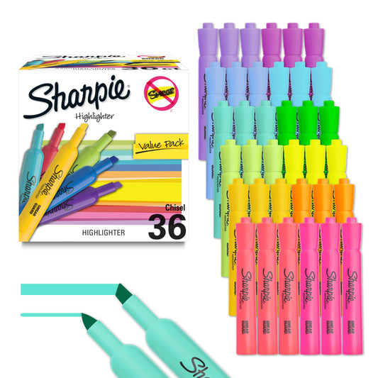Sharpie Tank Highlighters, Chisel Tip, 12 Assorted Fashion Colors, Value Pack, 36 Count - For Studying, Note-Taking, School, College, Office, Student
