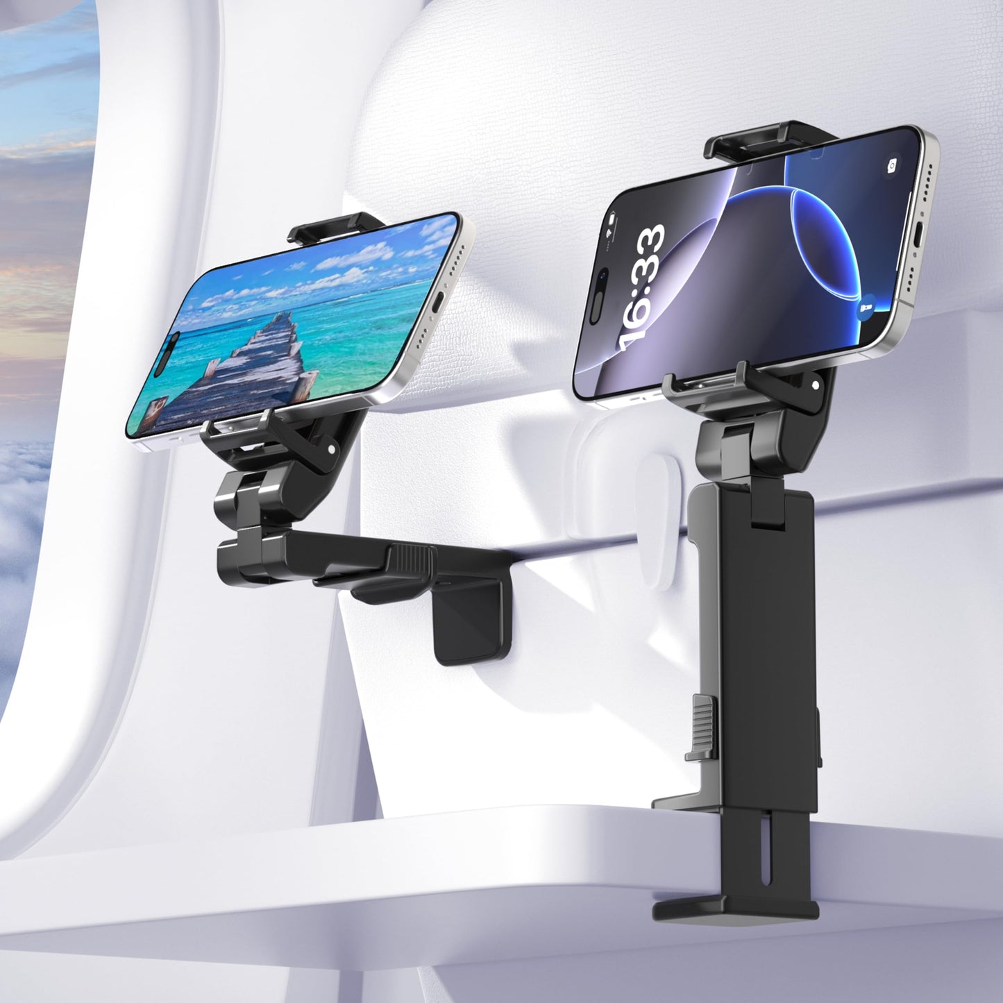 Perilogics Gen 2 Airplane Phone Holder Mount - Silent Hands-Free Travel Phone Stand, Travel Essential for Flying, 360° Adjustable Tray Table Phone