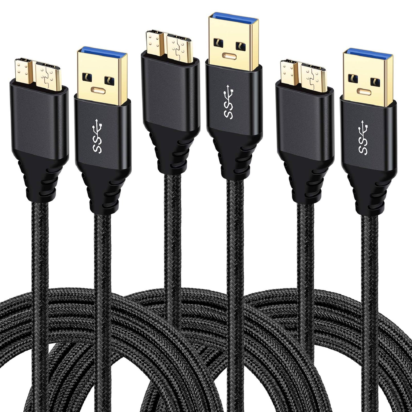 Besgoods USB 3.0 Micro Cable, 3-Pack 6ft Super Speed USB 3.0 Cable A Male to Micro B Charger Cable Compatible for Samsung Galaxy S5, Note 3, External
