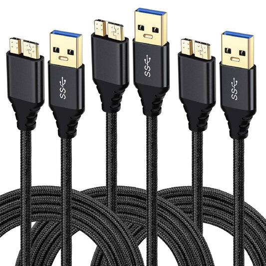 Besgoods USB 3.0 Micro Cable, 3-Pack 6ft Super Speed USB 3.0 Cable A Male to Micro B Charger Cable Compatible for Samsung Galaxy S5, Note 3, External