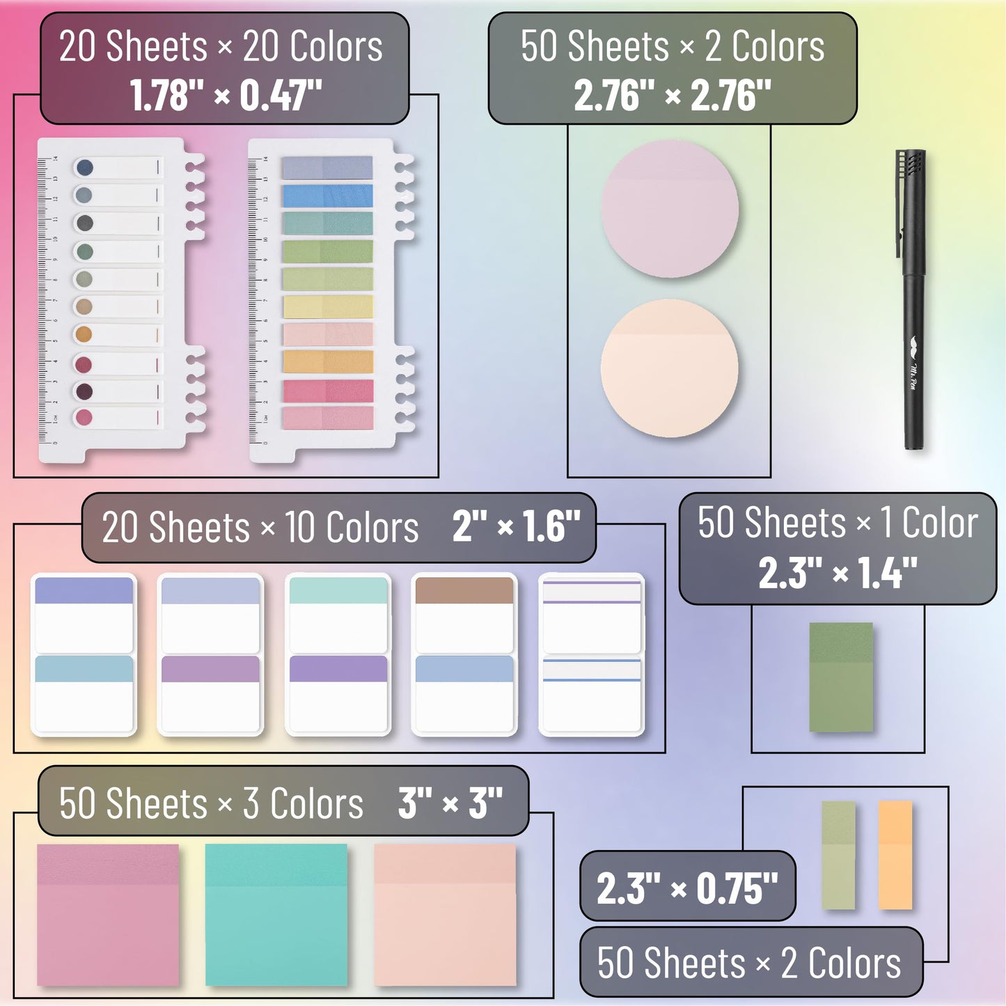 Mr. Pen- Transparent Sticky Notes Set, 1000 Sheets