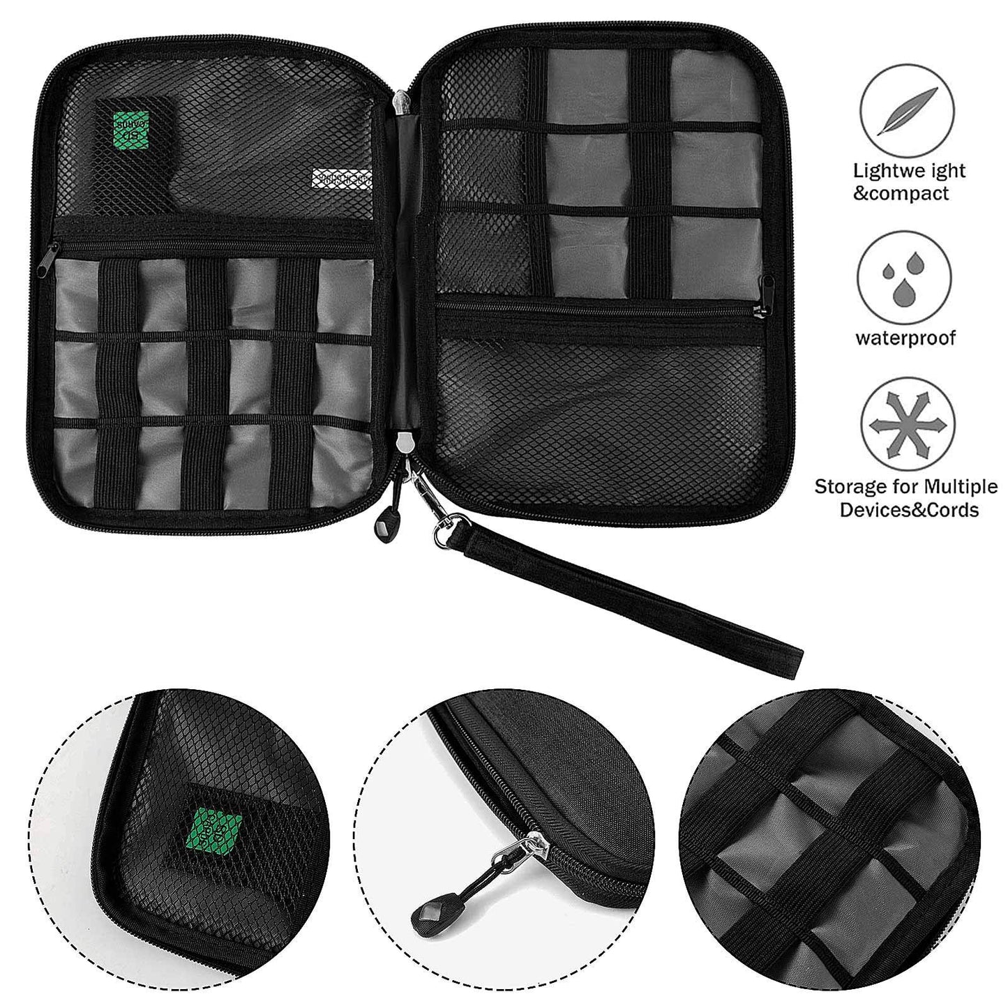 Sunsir Travel Cable Organizer Bag Waterproof Portable Electronic Accessories Organizer for USB Cable Cord Phone Charger Headset Wire SD Card with 5pcs