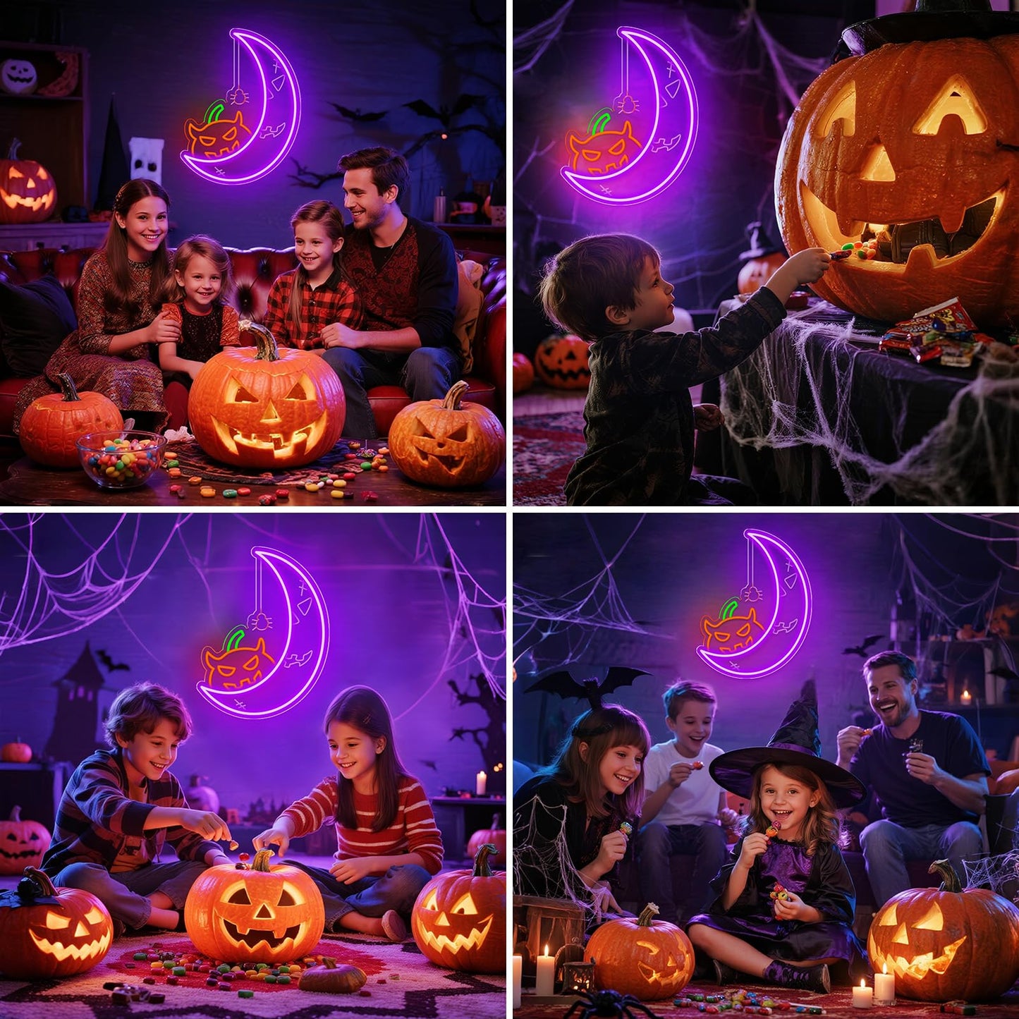Halloween Pumpkin Moon Window Lights Decorations Indoor, Pumpkin&Moon Themed Neon Sign Decor LED Neon Lights for Wall Decor, Decorating Windows