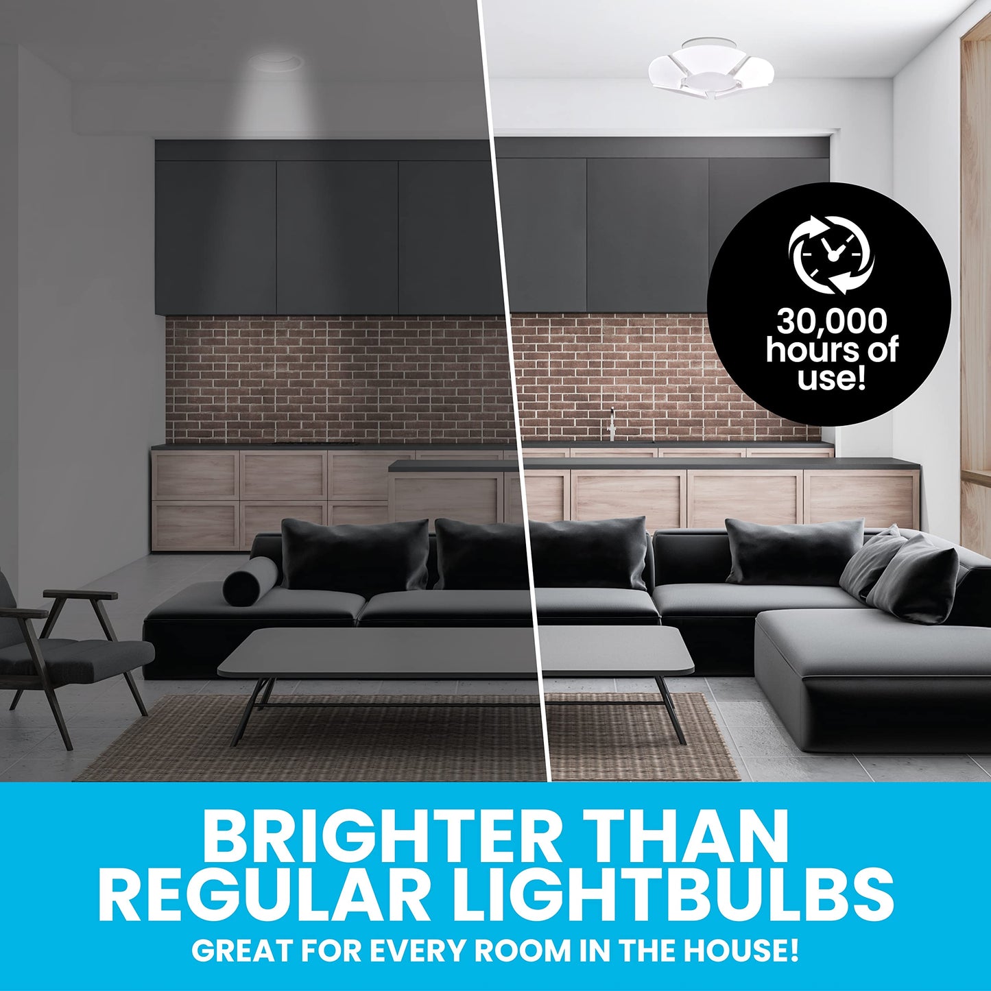 Bell+Howell Hex Bulb E26 LED Garage Light 6 Panel Deformable Shop Light Ceiling Light High-Intensity Lighting with 144 LED Bulbs for Attic, Basements