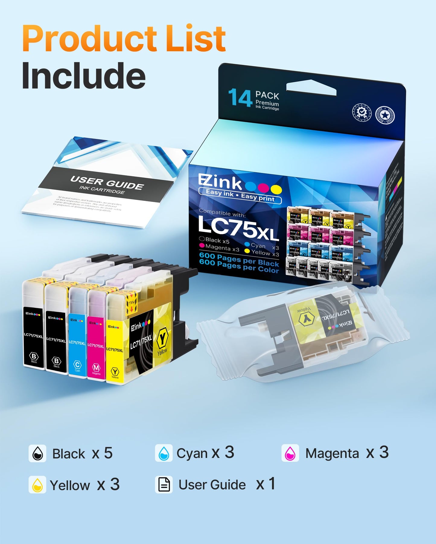 E-Z Ink LC75 LC71 LC79 XL Compatible for Brother MFC-J6510DW MFC-J6710DW