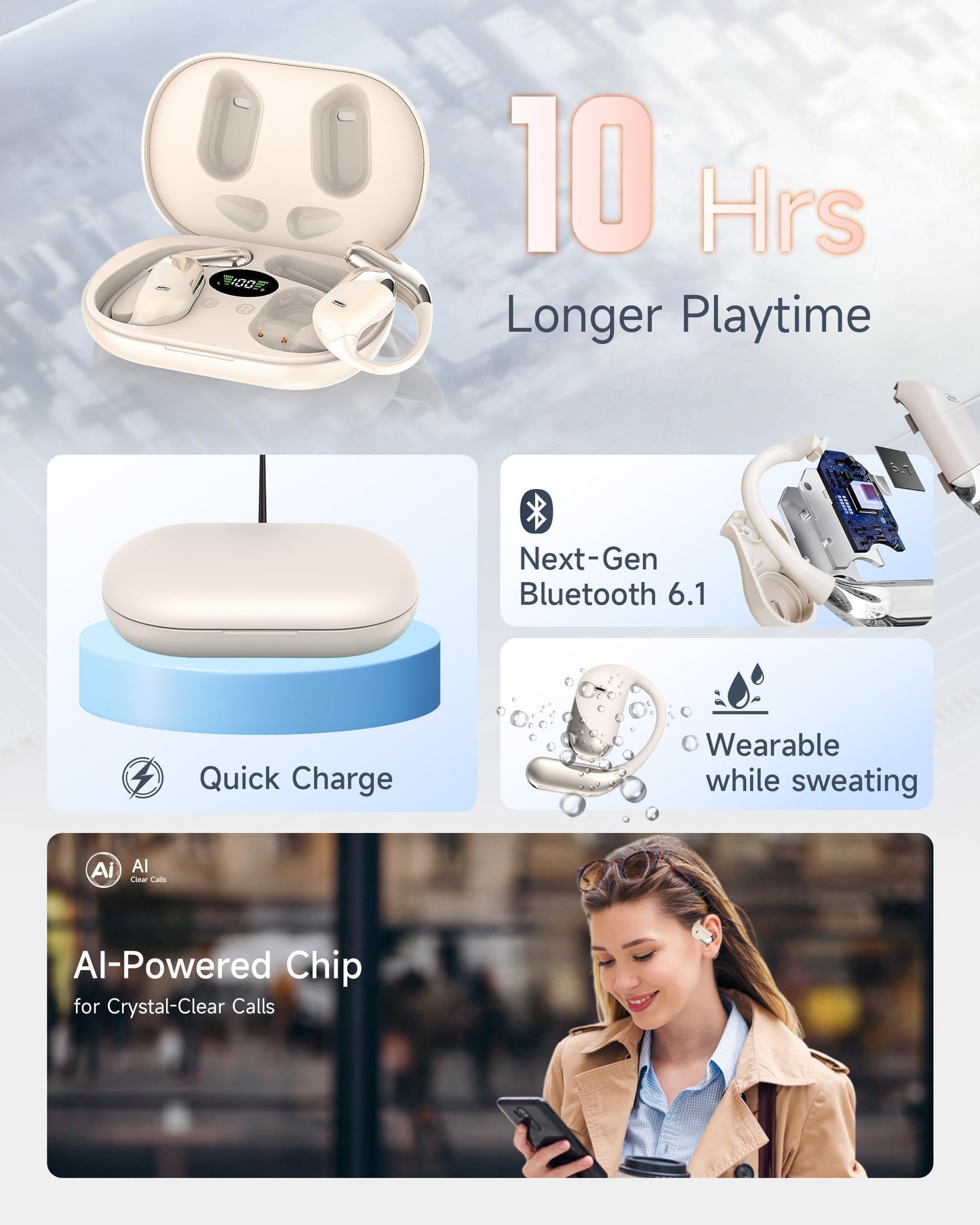 Ultra Open Ear Headphones, Over Ear Bluetooth Bone Conduction Earbuds
