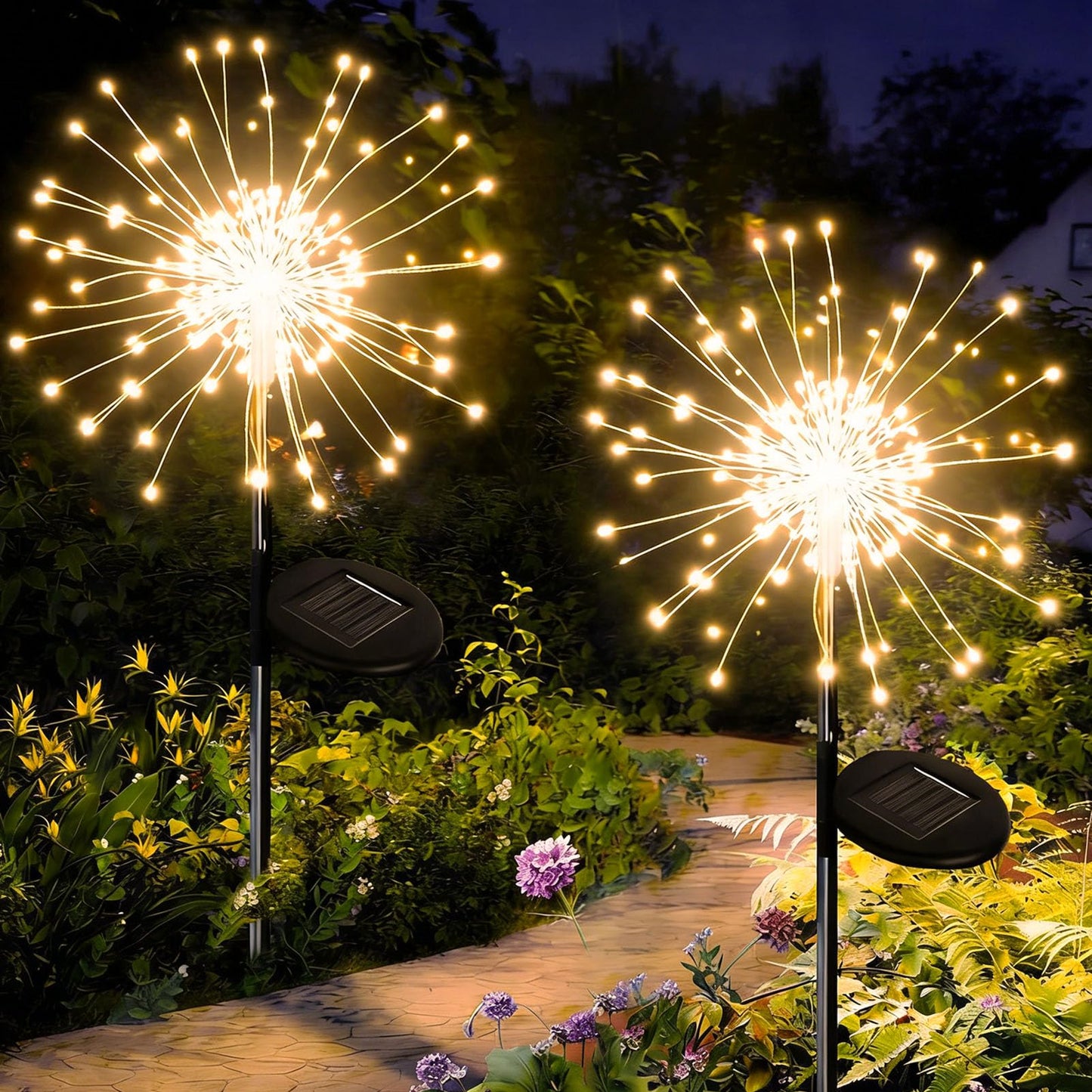 Redefun Solar Fireworks Lights for Outside 2 Pack 120 LEDs Solar Garden Decor, 8 Modes Tall Sparkler Light Outdoor Waterproof Starlit Starburst Lights
