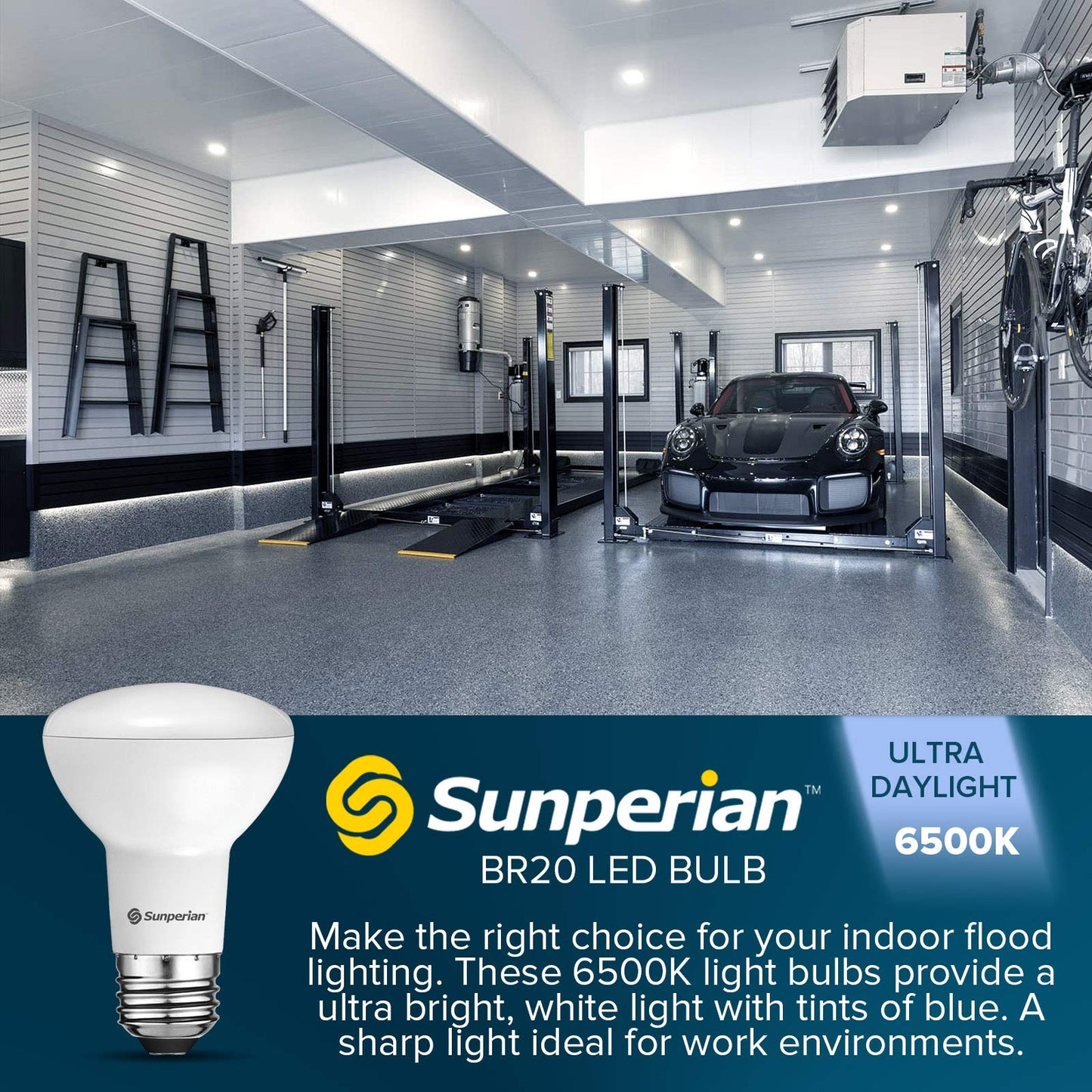 SUNPERIAN BR20 LED Bulb, 6W=50W, 6500K Ultra Daylight, 550 Lumens, Dimmable Flood Light Bulbs for Recessed Cans, Enclosed Fixture Rated, Damp Rated