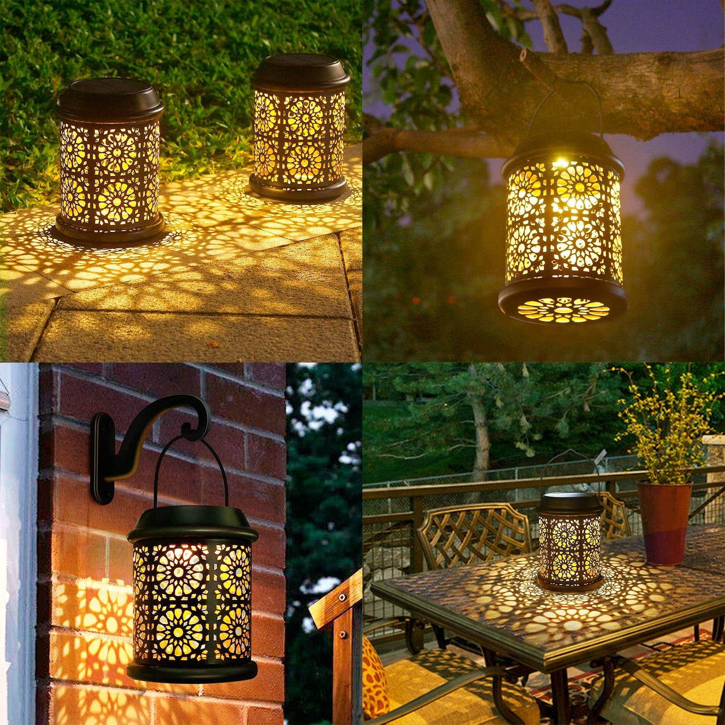 DenicMic Solar Lantern Outdoor Solar Lights Outdoor Hanging Lantern with Handle & Hook Waterproof, 25 Lumen Warm White LED Metal Decorative