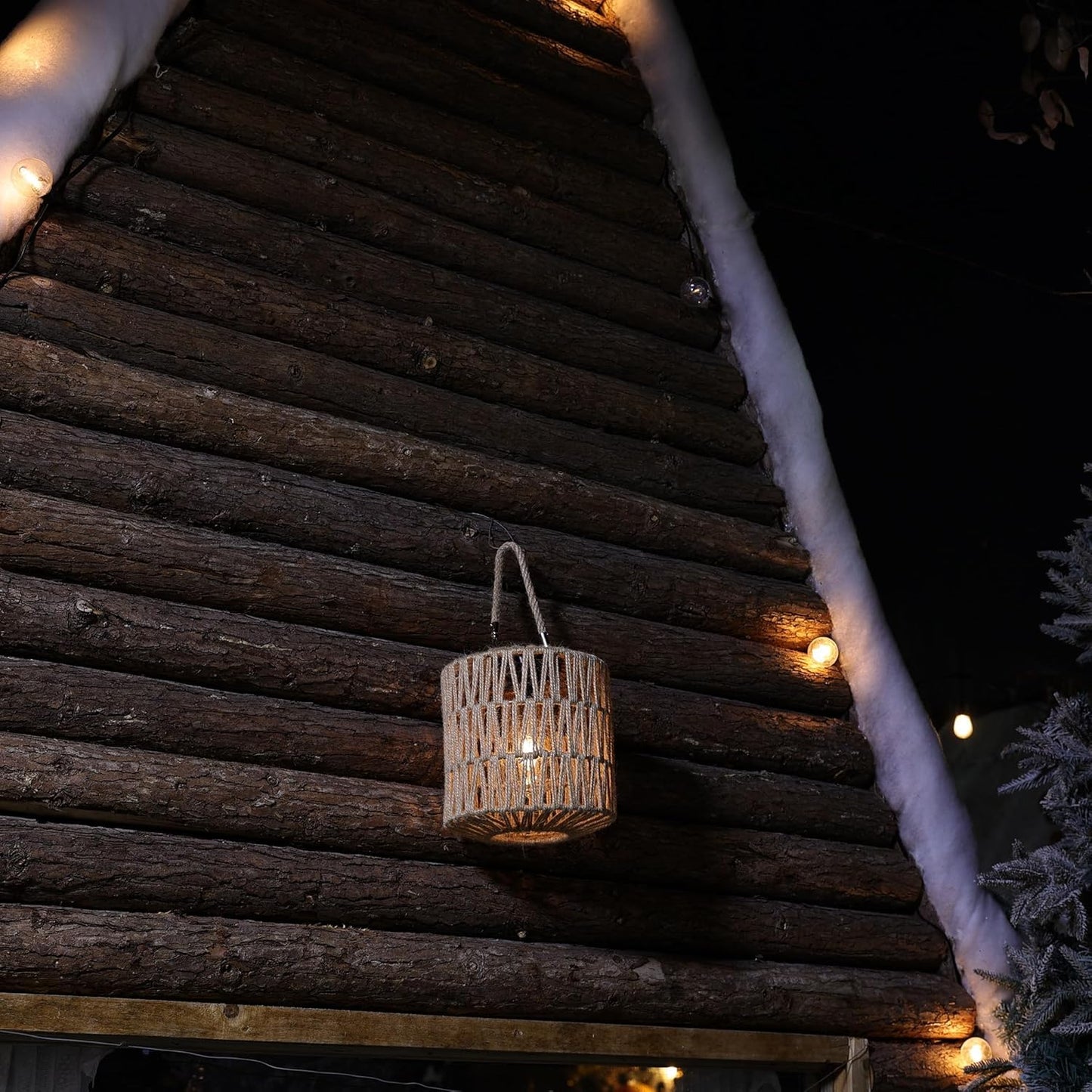 Cooo Large Solar Rope Lantern Outdoor Hanging - Handwoven Jute Rope Lantern with Warm Edison Bulb, IP65 Waterproof Solar Powered Garden Light