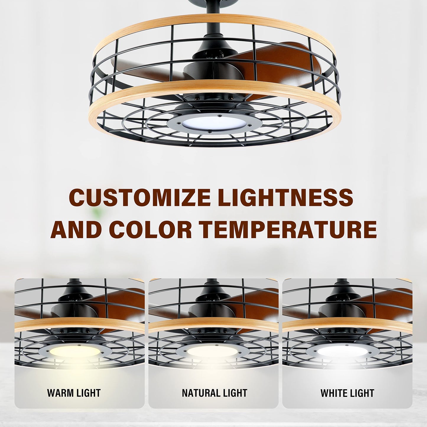InfiniPower 16” ceiling fans with lights and remote, Caged Ceiling Fan with Reversible Motor for Different Seasons, Quiet and Energy Saving, 6 level