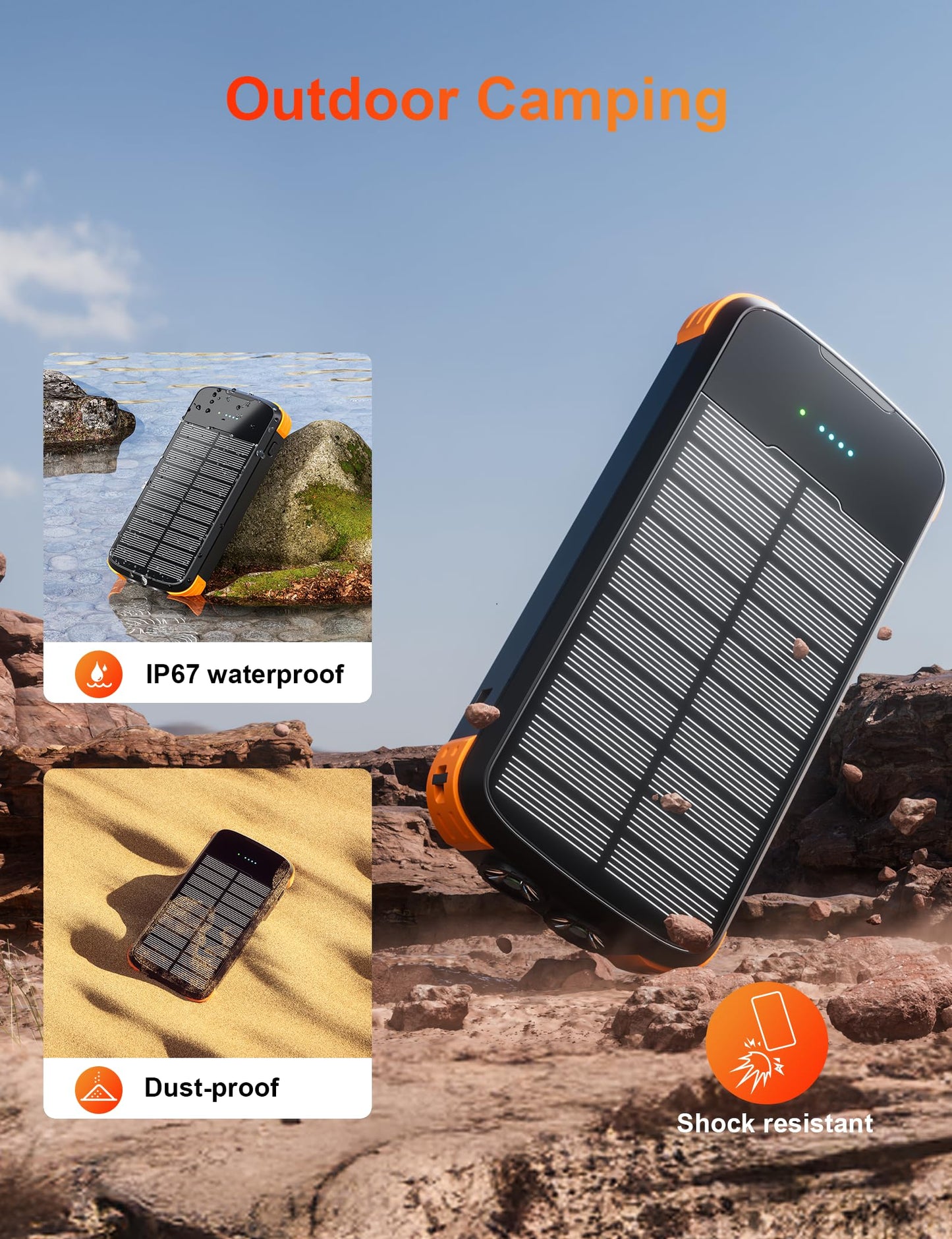 MINRISE Solar Power Bank 40000mAh, Portable Charger PD 20W Fast Charging Solar Charger Power Bank Built in 4 Cables and USB-C in/Output, Camping
