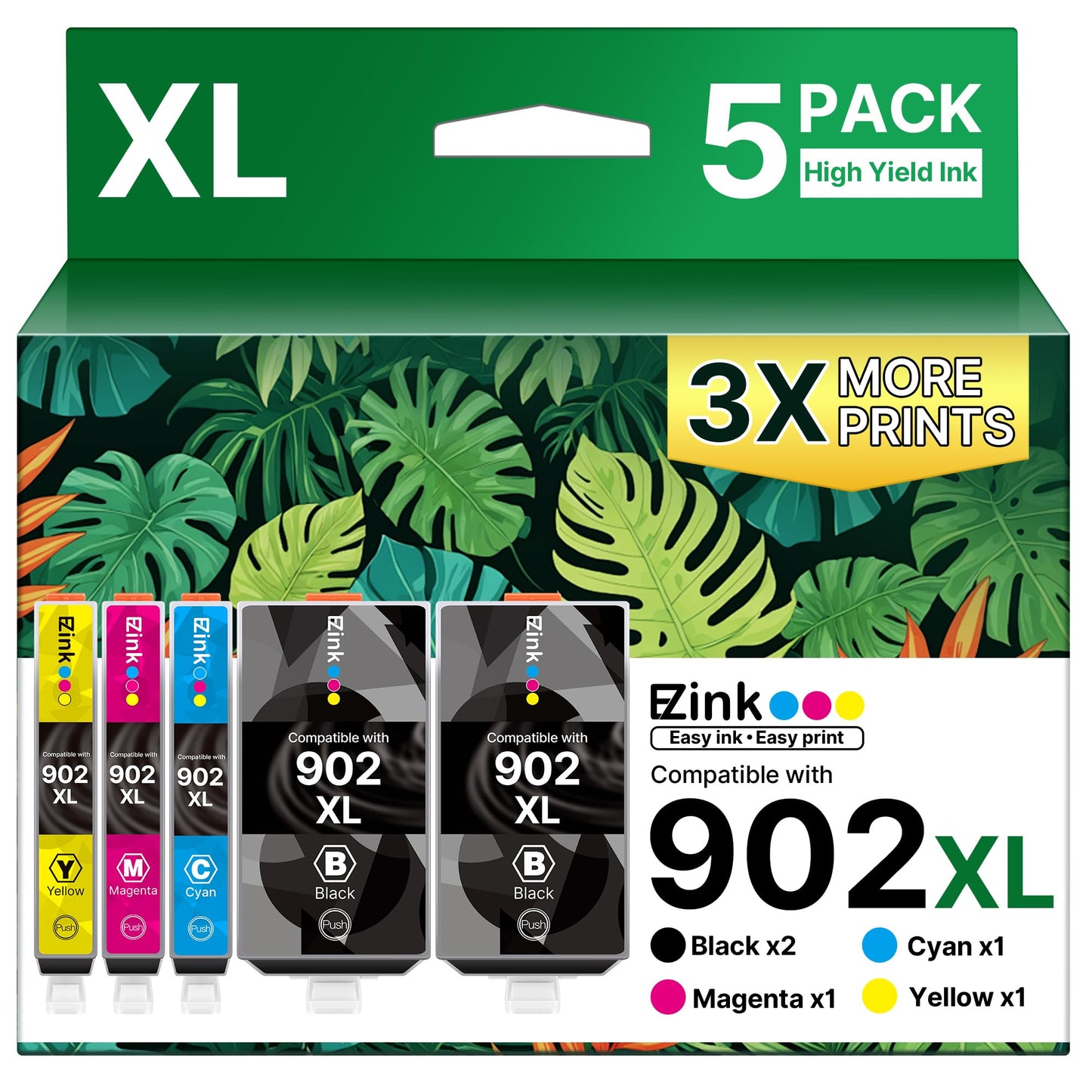 E-Z Ink Compatible 902XL 902 Ink Cartridges for HP Printers Replacement for HP Ink 902XL Black and Color Combo Pack (5 Pack) for Officejet Pro 6978