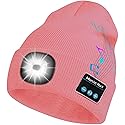 Bosttor Bluetooth Beanie Hat with Light, Headlamp Cap with Headphones and Built-in Speaker Mic, Gifts for Men Women Teen Pink