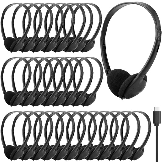 YFSFQS USB C Headphones Bulk 25 Pack for Classroom School Kids,USB Type C Headphones Class Set Compatible with Pad Smartphones Black (B)